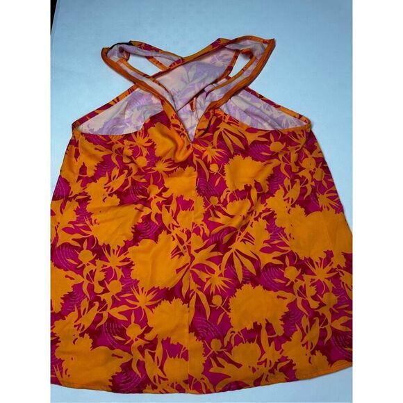 Chicme Floral Print Surfs Up Halter Bohemian Top Zip Back Orange Pink Size M - Picture 9 of 11